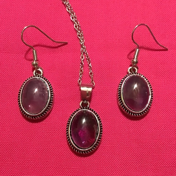 Faux Amethyst Necklace and Earrings Set - Picture 2 of 2